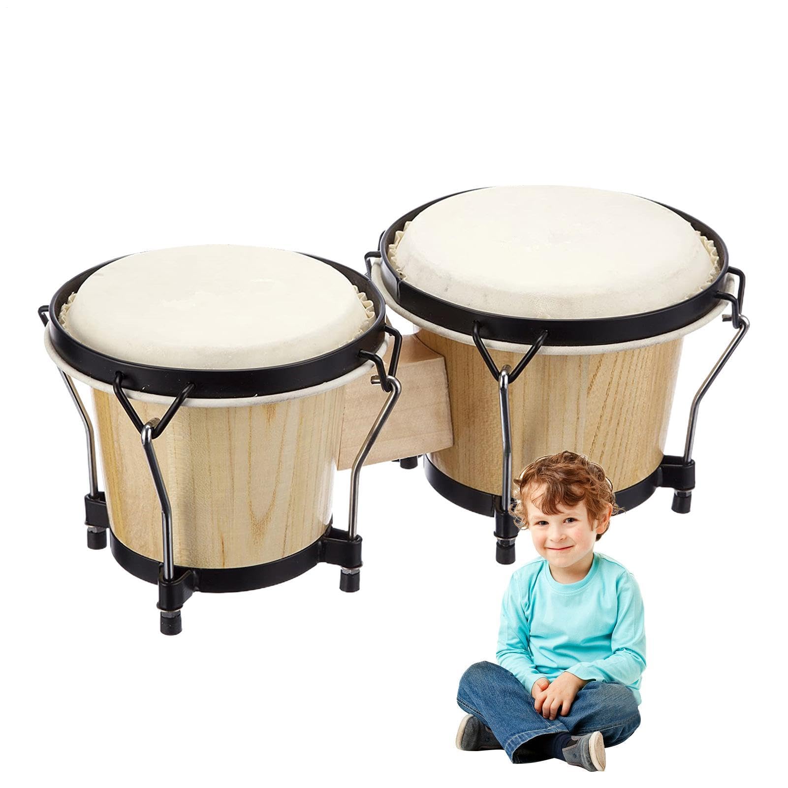 Tamburo bongo in legno, strumento musicale a percussione | Bongo in legno realizzato per percussione per neonati, bambini, ragazzi, giovani adulti e anziani
