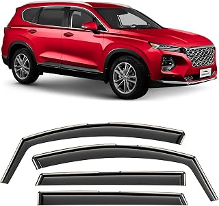 Voron Glass in-Channel Extra Durable Rain Guards for Hyundai Santa Fe 2019-2024, Window Deflectors, Vent Window Visors, 4 Pieces - 200668, BLACK