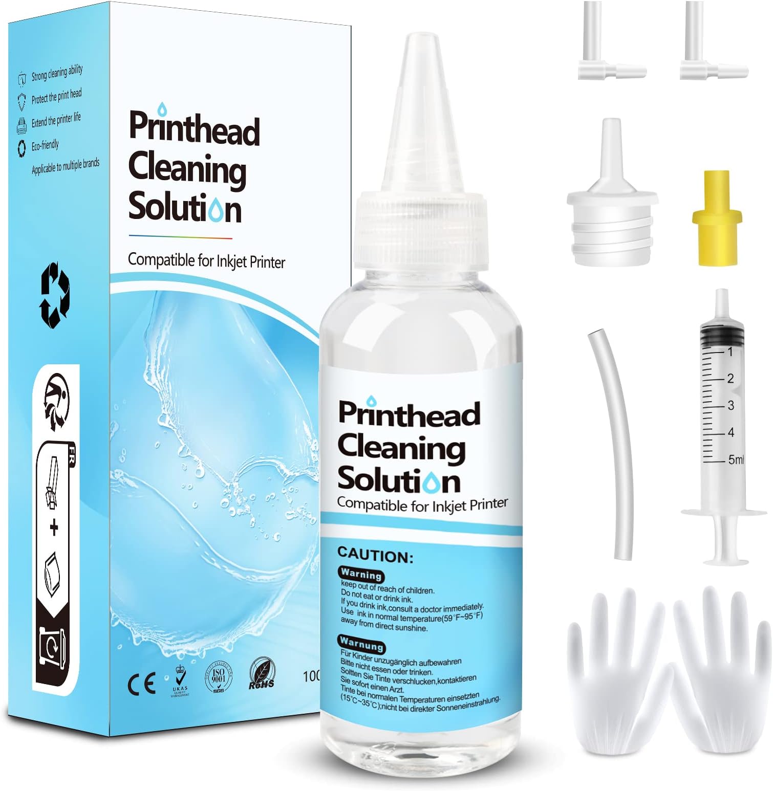Printhead Cleaning Kits Inkjet Printers, Printer Cleaning Kit for Epson Ecotank Printers, Printer Cleaner Kit for HP, Inkjet Printers Head Cleaning Solution for Canon Pixma Print Head Liquid Nozzles