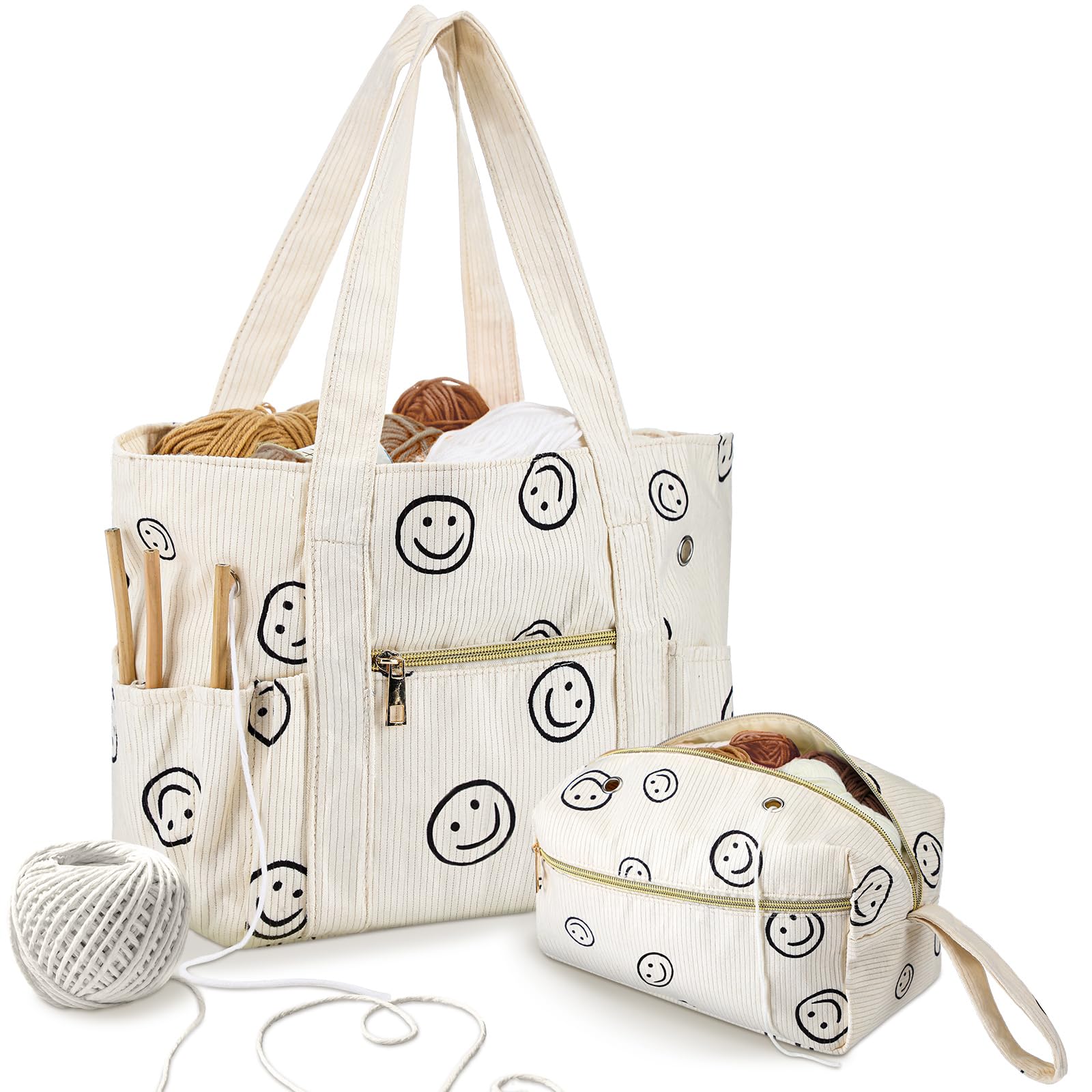 Häkeltasche und Tragetasche, 2-teiliges Set, Cordgarn, Häkeltasche für Haken, Organizer, Garnhalter für Muttertag, Geschenk, Liebhaber, Strickzubehör