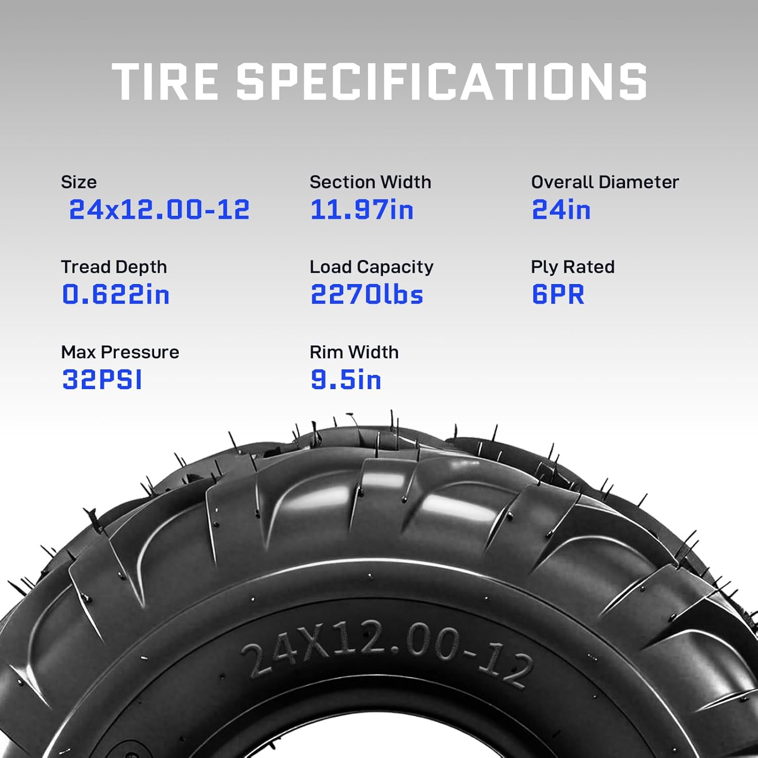 TRIBLE SIX 24x12.00-12 Lawn Mower Tire,24x12.00x12 Turf Tires,Set of 2 Tubeless Turf Tires for Garden Lawn Tractor Riding Lawn Mower,6 Ply Heavy Duty Tires