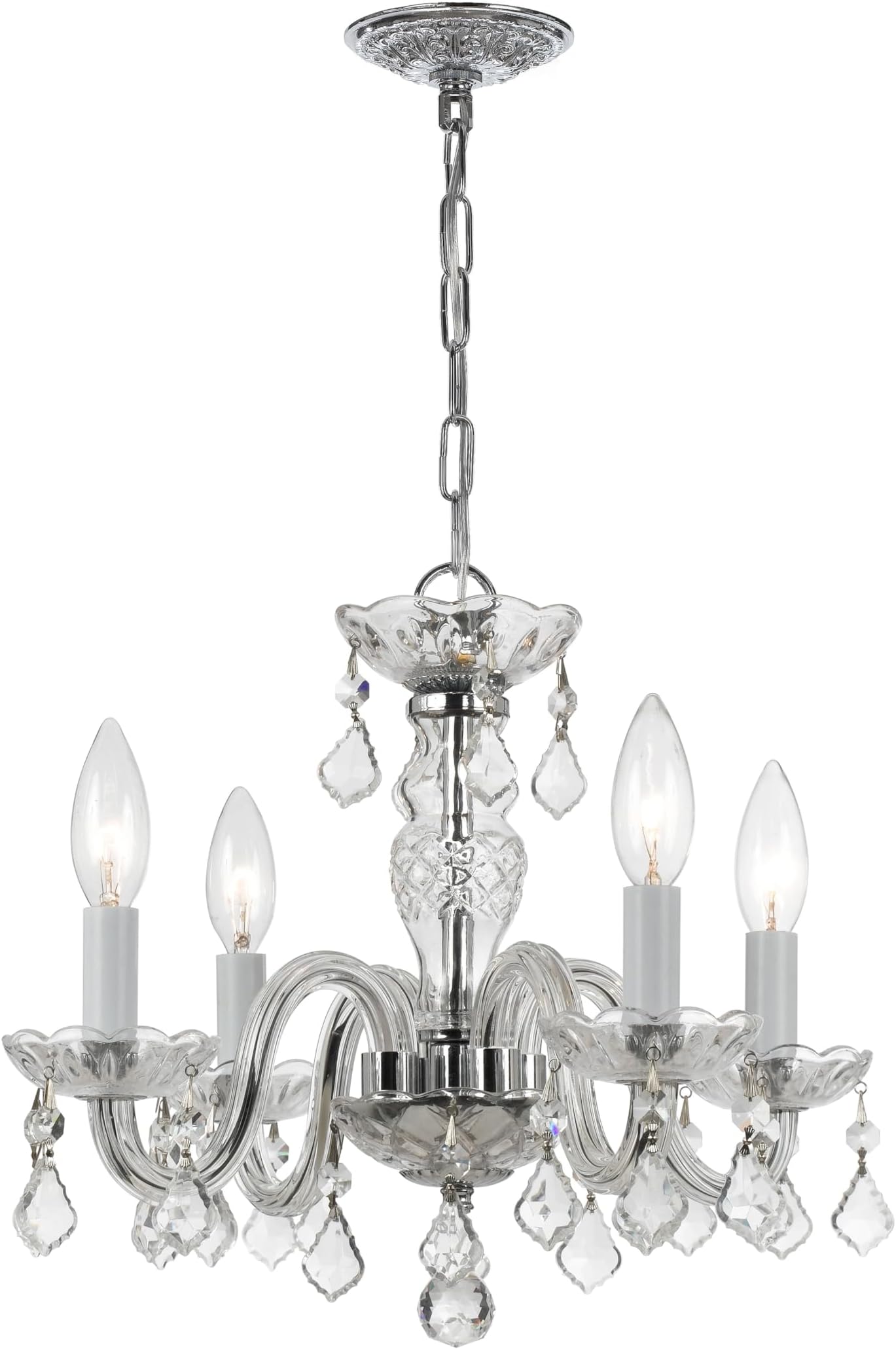 Traditional Crystal 4 Light Hand Cut Crystal Polished Chrome Mini Chandelier