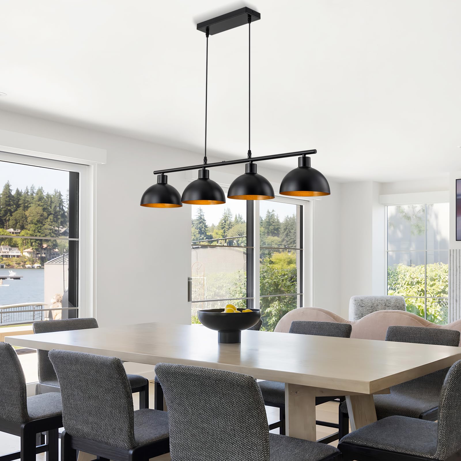 WILON Pendelleuchte Esstisch Schwarz, Pendelleuchte, Metall Lampenschirm Hängelampe, Wohnzimmerlampe Decke Hängend, Esstischlampe Hängend Vintage(Ohne Lichtquelle)