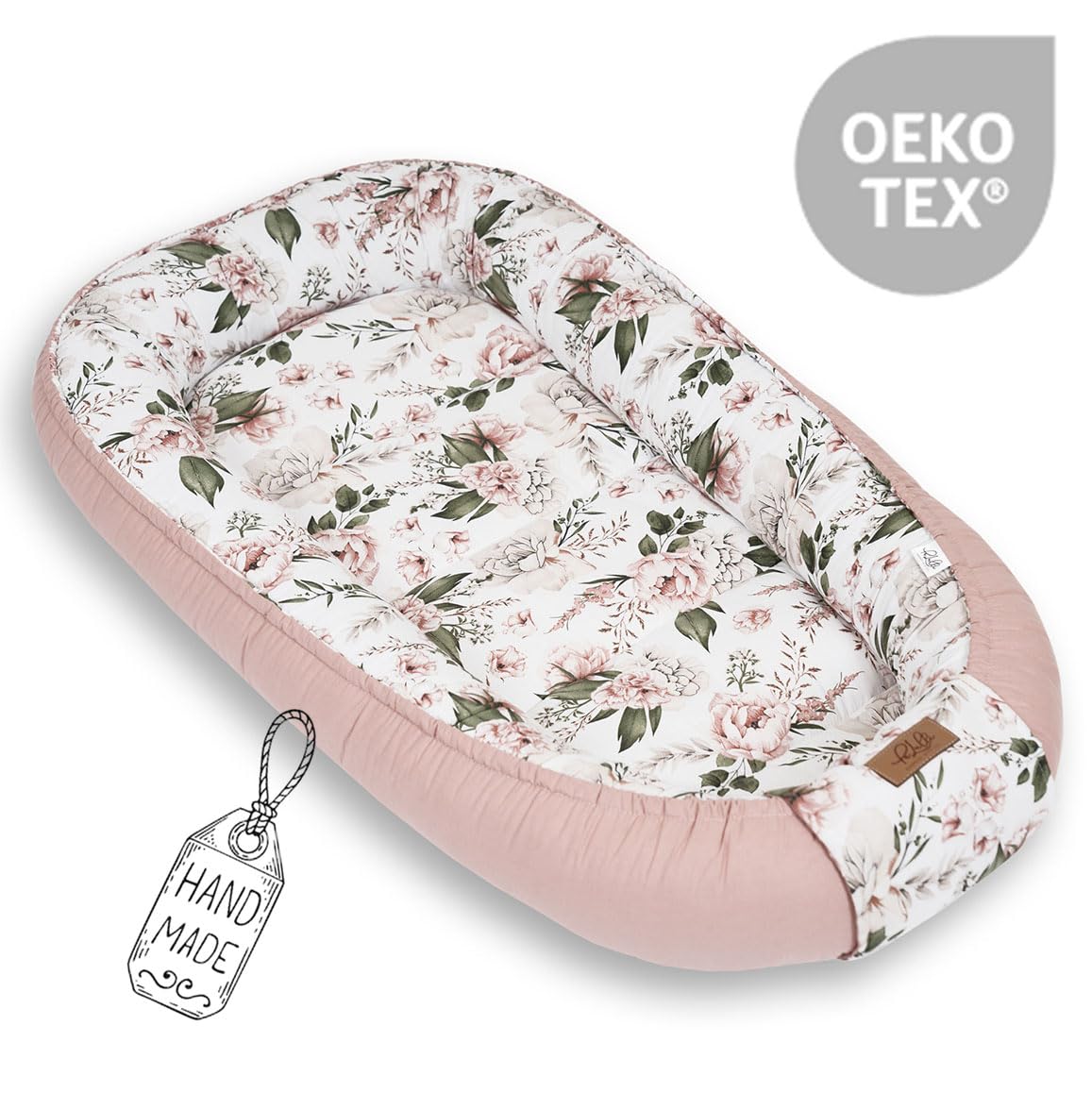 PaLulli® Nido de bebé extragrande, 100 x 60 cm, algodón, reversible, reversible, hecho a mano, transpirable y seguro (rosa)