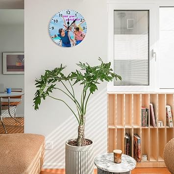 Custom Wall Clock,Personalized Wood Clock add Your Photo/Text,Customizable Silent Round Decoration for Kitchen Bathroom 10inch style1