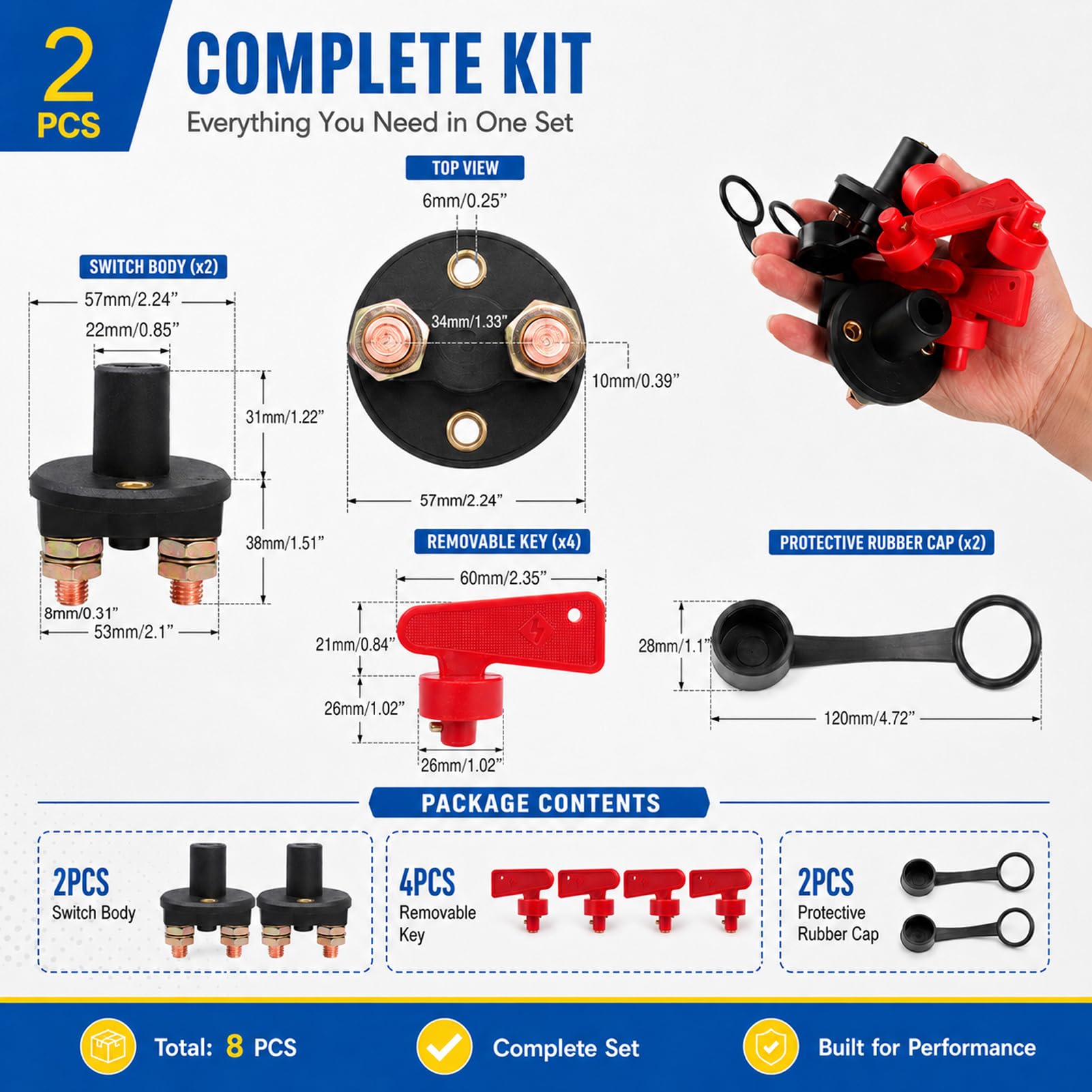 2 Pièces 12V Isolateur Interrupteur de Batterie avec Clés, Coupe Circuit Batterie 200A, Isolateur de Batterie pour Voiture, Bateau, Camping-Car, Coupée Power Kill Switch (2)