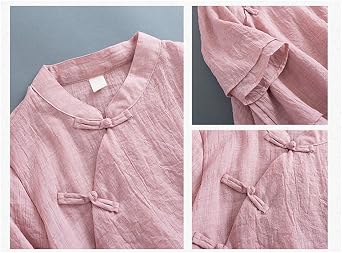 ZHENGTU Women's Blouse, China Shirt, Top, Loose Top, Cotton Linen, Shirt, Qipao, Plain, 3/4 Sleeve, Standing Collar, Chinese Clothing, Layered, Chinese Style, Casual, One Size Fits Most