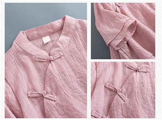 ZHENGTU Women's Blouse, China Shirt, Top, Loose Top, Cotton Linen, Shirt, Qipao, Plain, 3/4 Sleeve, Standing Collar, Chinese Clothing, Layered, Chinese Style, Casual, One Size Fits Most