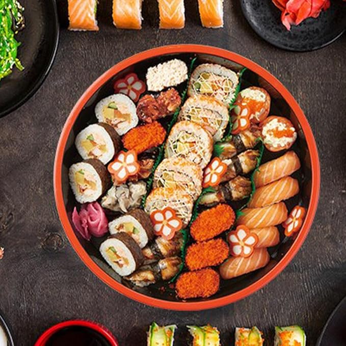 Plato de Servicio para Sashimi de Salmón, diámetro 24.5 cm, plástico y madera miniatura 6