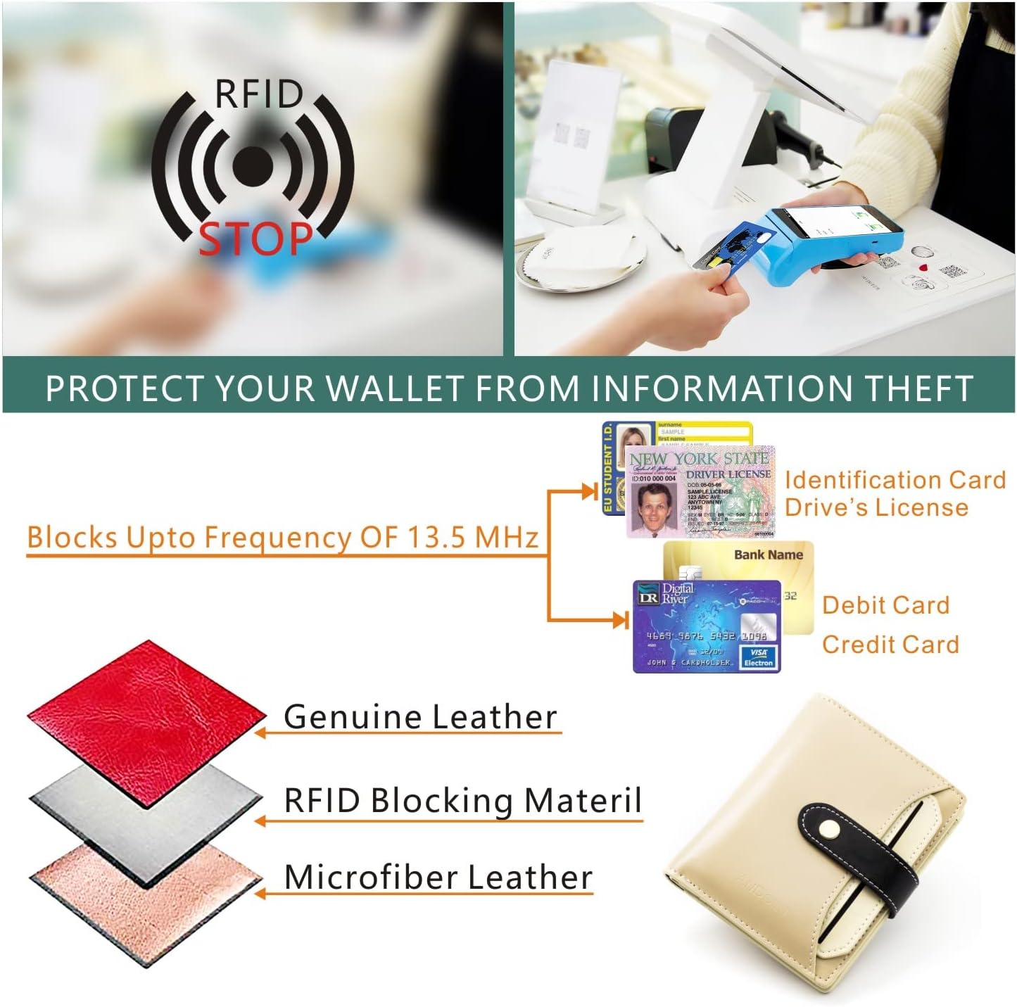 ANDOILT Wallets for Women Genuine Leather Small Bifold Wallet RFID Blocking Card Case Purse with ID Window Coin Pocket | Small, RFID Blocking, Card Case, Purse, with ID Window, Coin Pocket - Image 6