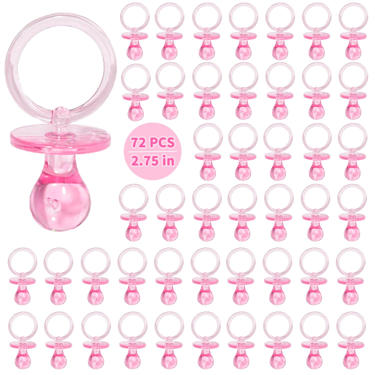 72 Pcs Baby Shower Pacifiers, 2.75’’ Plastic Pacifiers for Baby Shower Game, Baby Shower Decoration DIY, Gender Reveal Party Table Scatter/Baby Shower Party Favors, Pink Pacifiers Baby Shower