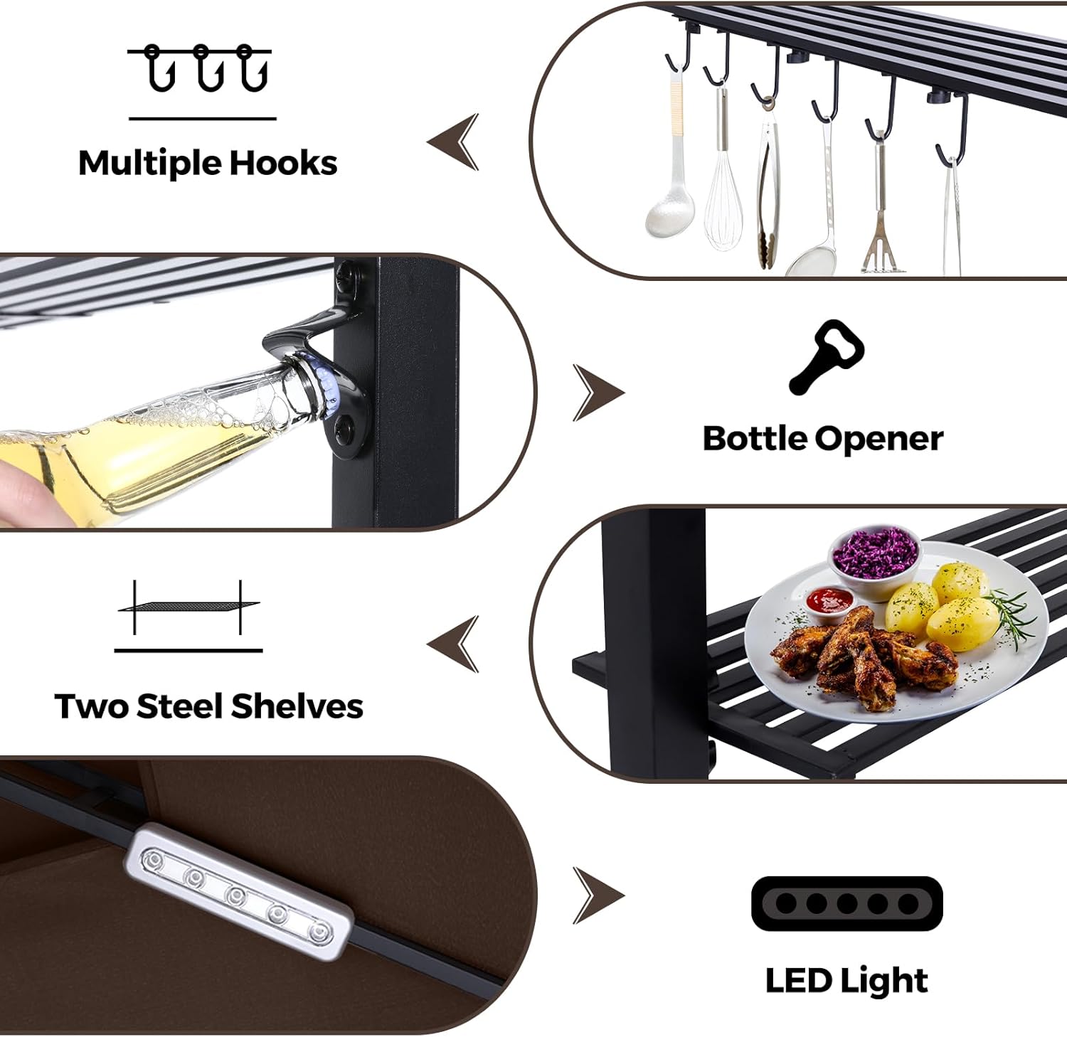 ABCCANOPY Grill Gazebo with Extra Awning - 11x5 Outdoor BBQ Canopy Shelter with 2 Led Lights for Patio Backyard Grilling (Brown)