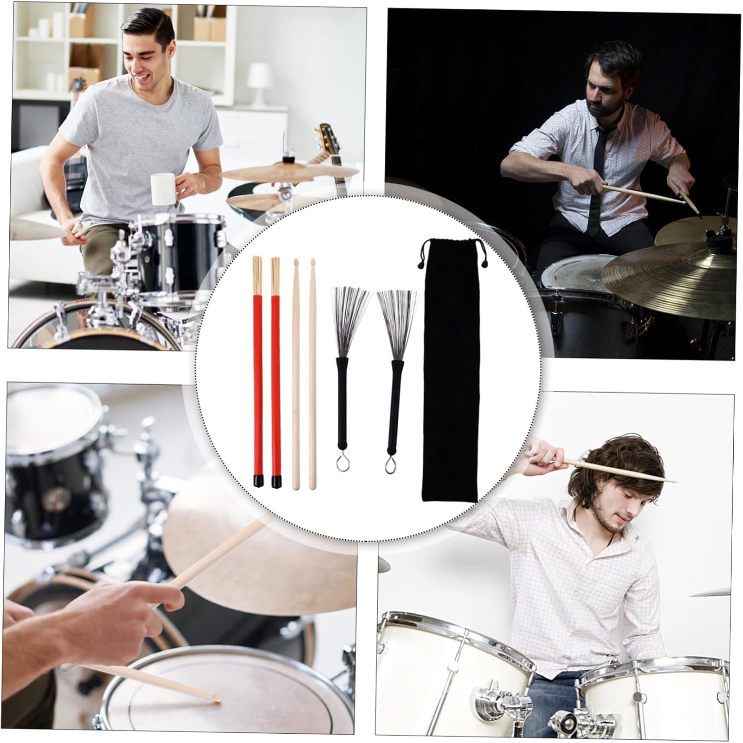 1set and Steel Drum Brushes for Percussion Instruments Includes Wire Brushes Sticks and Bag for Low Volume and Comfortable Grip