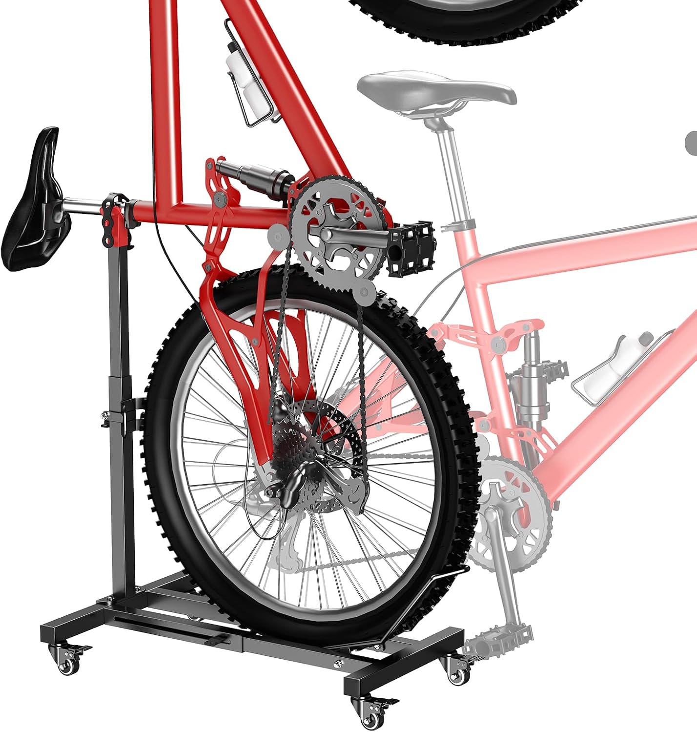 Bike Floor Stand Indoor Bike Stand for Garage/Home,Adjustable Bicycle Parking Stand Fit for 16"-29" Wheel Mini/Mountain/Road Bikes Heavy Duty Metal (Height-adjustable with wheels)
