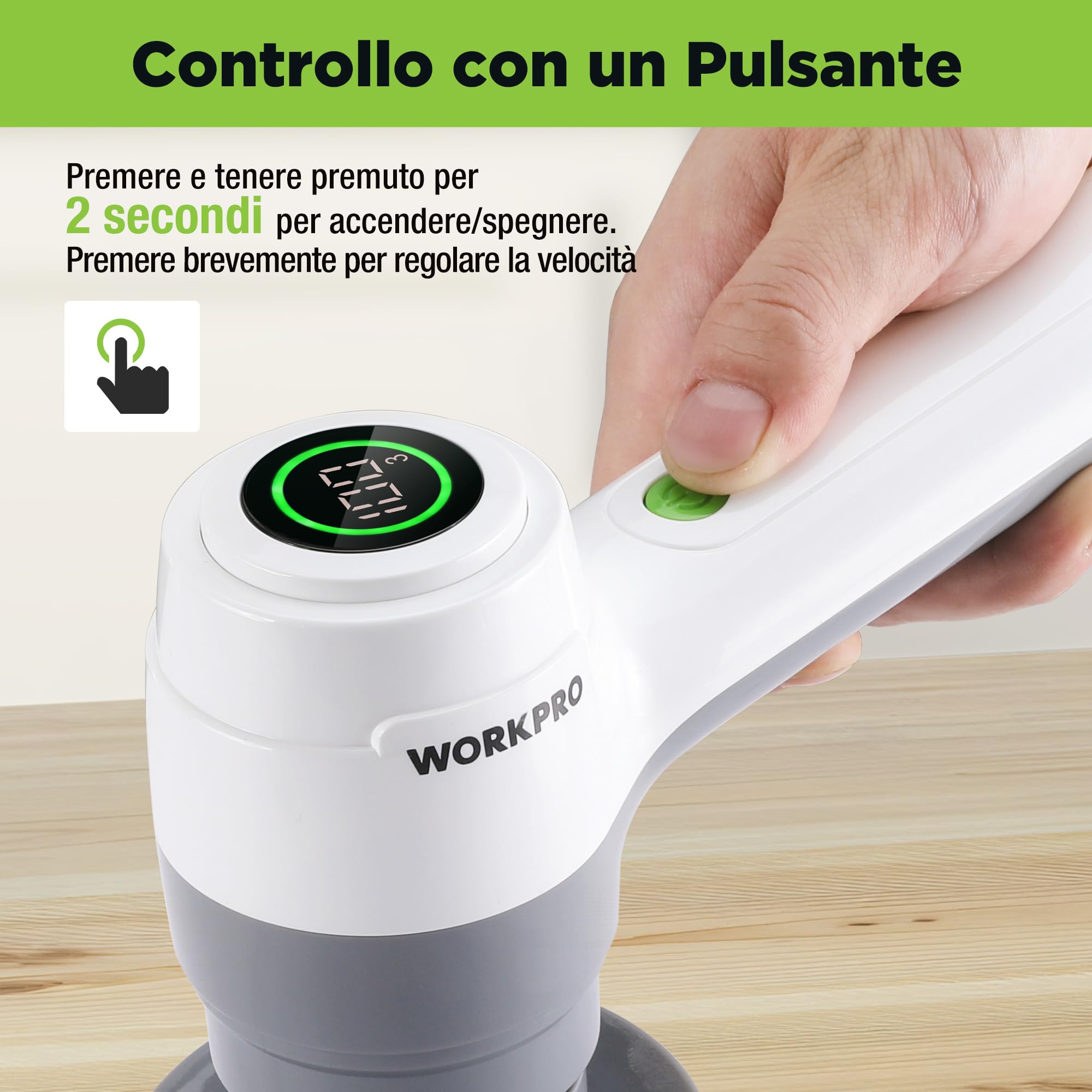 WORKPRO Spazzola elettrica Rotante per Pulizia con 6 Spazzole, 8V Spazzola a Batteria con 3 velocità di regolazione per la pulizia di pavimenti, bagni, cucine e finestre