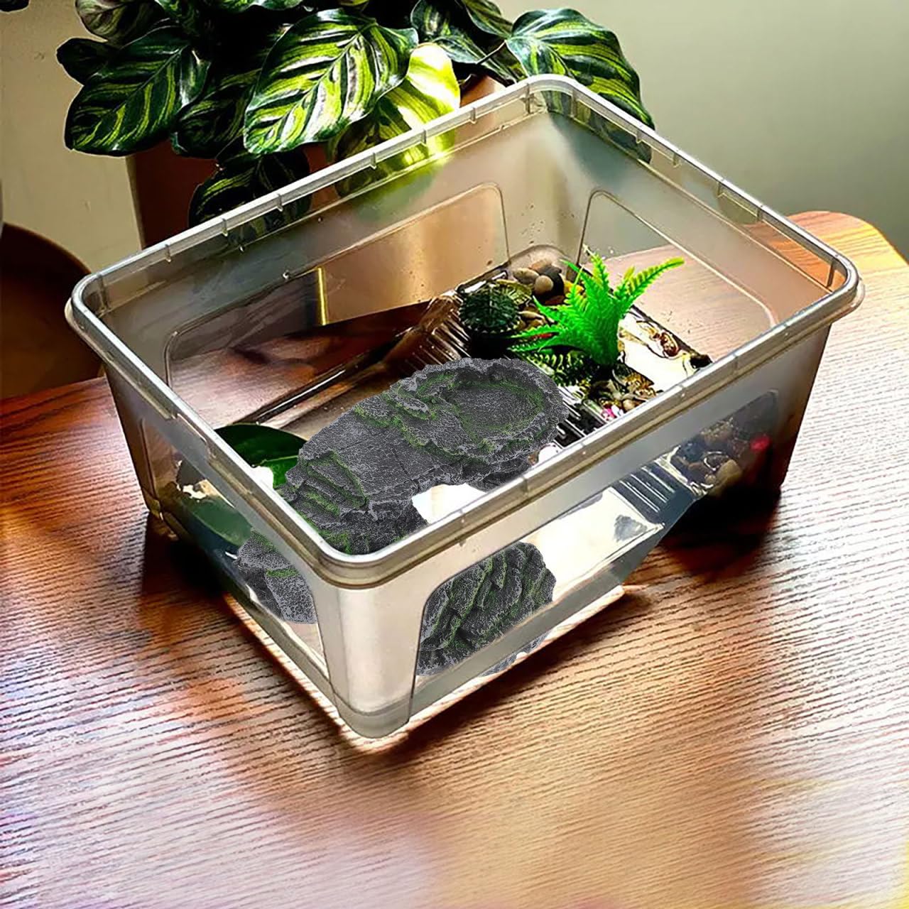 HOMSFOU Schildkröten Sonnenplattform mit Rampe, 24x22x11cm, Aquarium | NatüRliches Design, Sicheres Versteck, Robuster Kunststoff, füR Terrarien