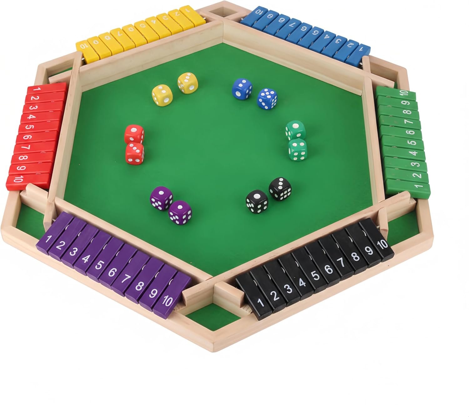 Wooden Shut The Box Game, Classic 2 to 6 Player Dice Board Game with 8 Dice, Traditional Tabletop Game for Adults and Families, for Game Night.