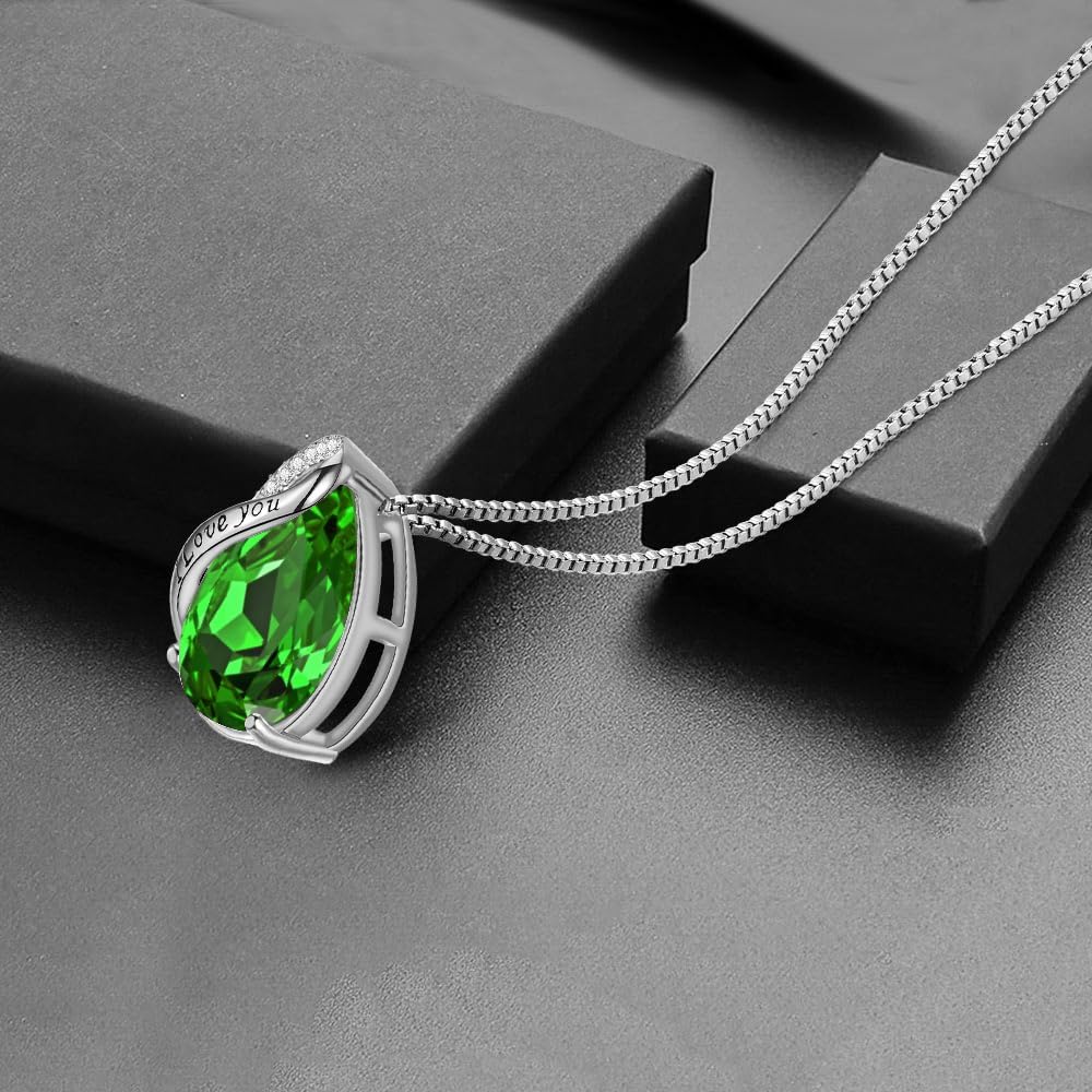Birthstone Crystal Pendant Necklaces for Women,Mom Birthday Valentines Mothers Day Gifts, Girlfriend Necklaces, Daughter Heart Jewel, Anniversary for Her