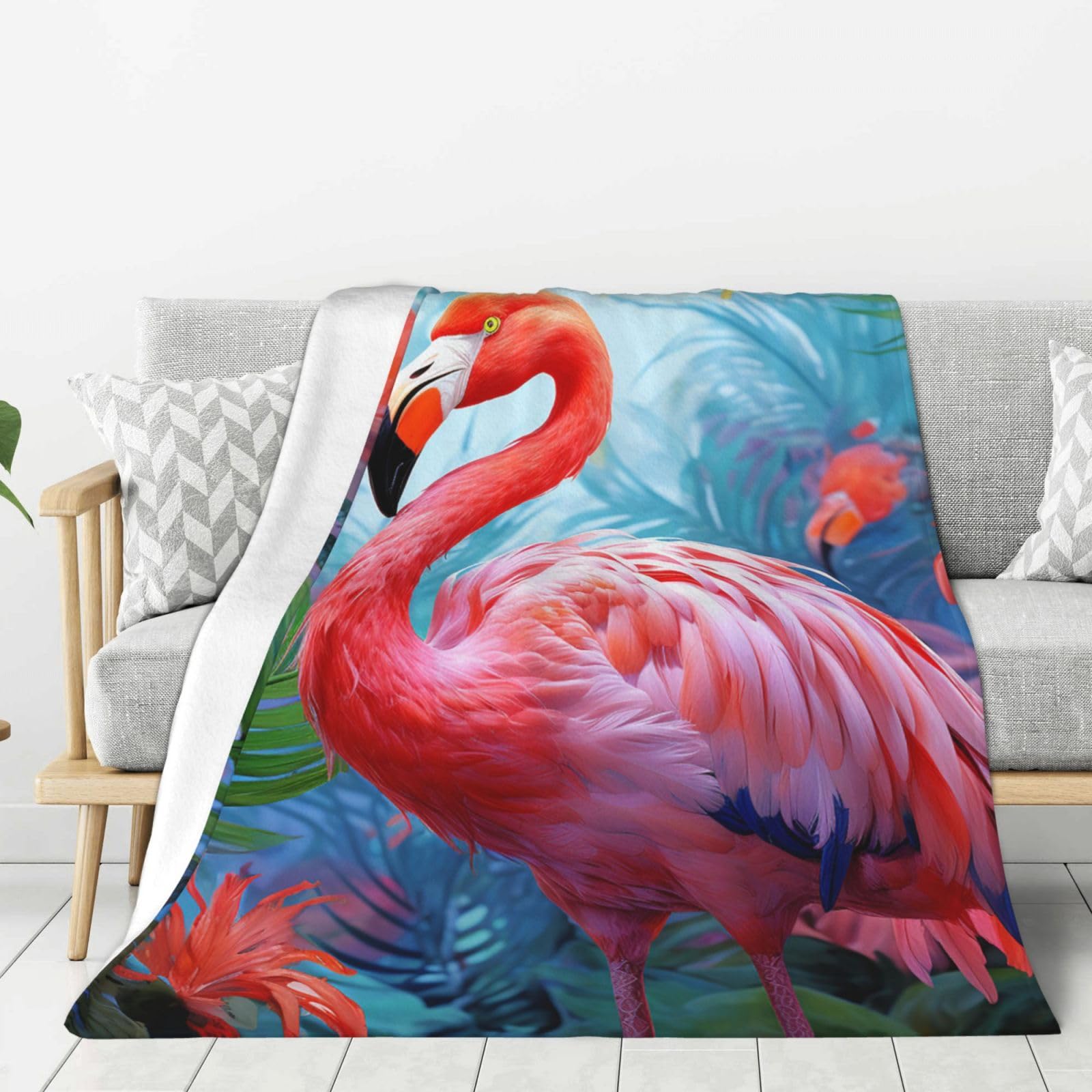 Painted Flamingo Throw Blanket Plush Flannel Fleece Blanket, Soft Lightweight Cozy Blankets 40"X30" for Bed Couch Sofa Travel