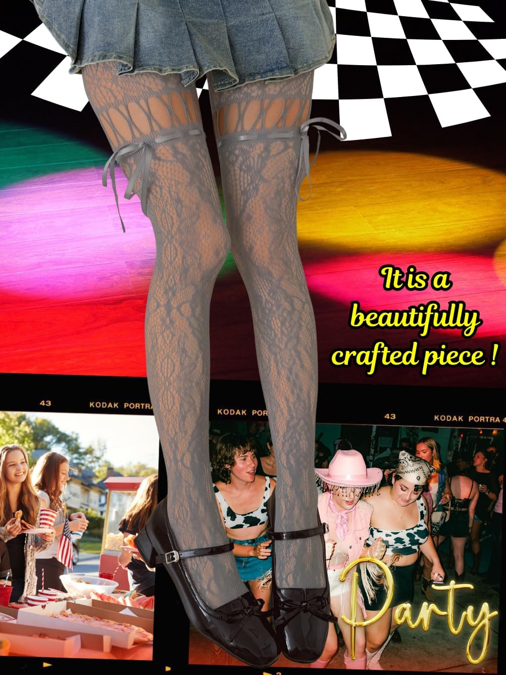 Lace Tights With Bows,Cute Floral Patterned Stockings For Women,Halloween Costume Sexy Goth Fishnets - Image 6