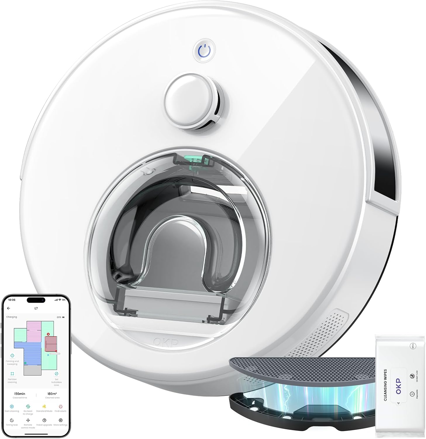 OKP L7 Robot Vacuum and Mop Combo with 6000Pa Power Suction, Precision 3D Mapping, LiDAR Navigation, Robotic Vacuum for Hard Floors and Pet Hair Pick Up, Smart No-Go Zone, WiFi/App/Alexa Control OKP L7 Robot Vacuum and Mop Combo with 6000Pa Power Suction, Precision 3D Mapping, LiDAR Navigation, Robotic Vacuum for Hard Floors and Pet Hair Pick Up, Smart No-Go Zone, WiFi/App/Alexa Control