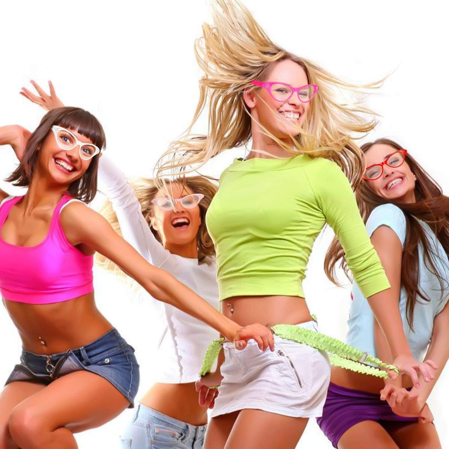 6 Pairs Cat Eye Glasses Costume Cat eye Sunglasses with Rhinestones For 50's 60's Theme Party Retro Costume Dress Up Party Favor : Clothing, Shoes & Jewelry