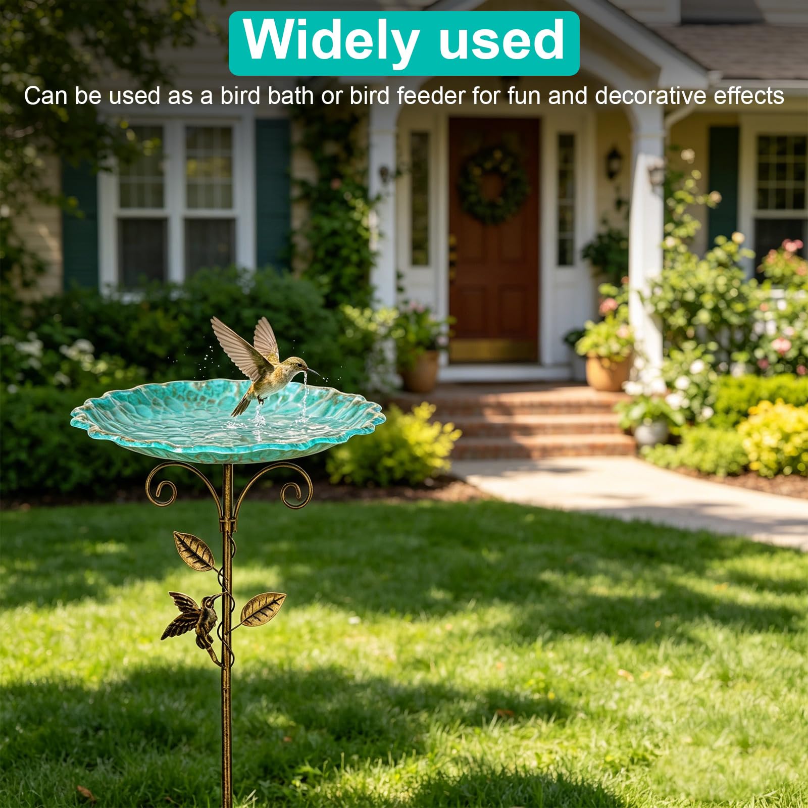 Vogelbad für Garten Metall Vintage Vogeltränke Stehend, Vogelbad Garten Stehend, Wassertränke für Vögel, Futter Vogelbad, Wildvögel Wassertränke mit Erdspieß für Draußen Garten Hof Rasen - 4