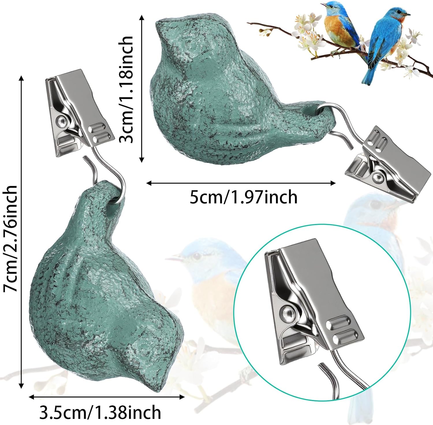 8 Pieces Cast Iron Antique Bird Tablecloth Weights Vintage Tablecloths Weights Clip on Hangers Pendant Tablecloth Weight Kit for Outdoor Home Garden Party Wedding Picnic Table Covers (Light Green)
