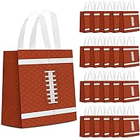 24 Pack Football Party Favor Bags with Handles - Reusable Non-Woven Goodie Bags for Superbowl, Sports Birthday Decorations