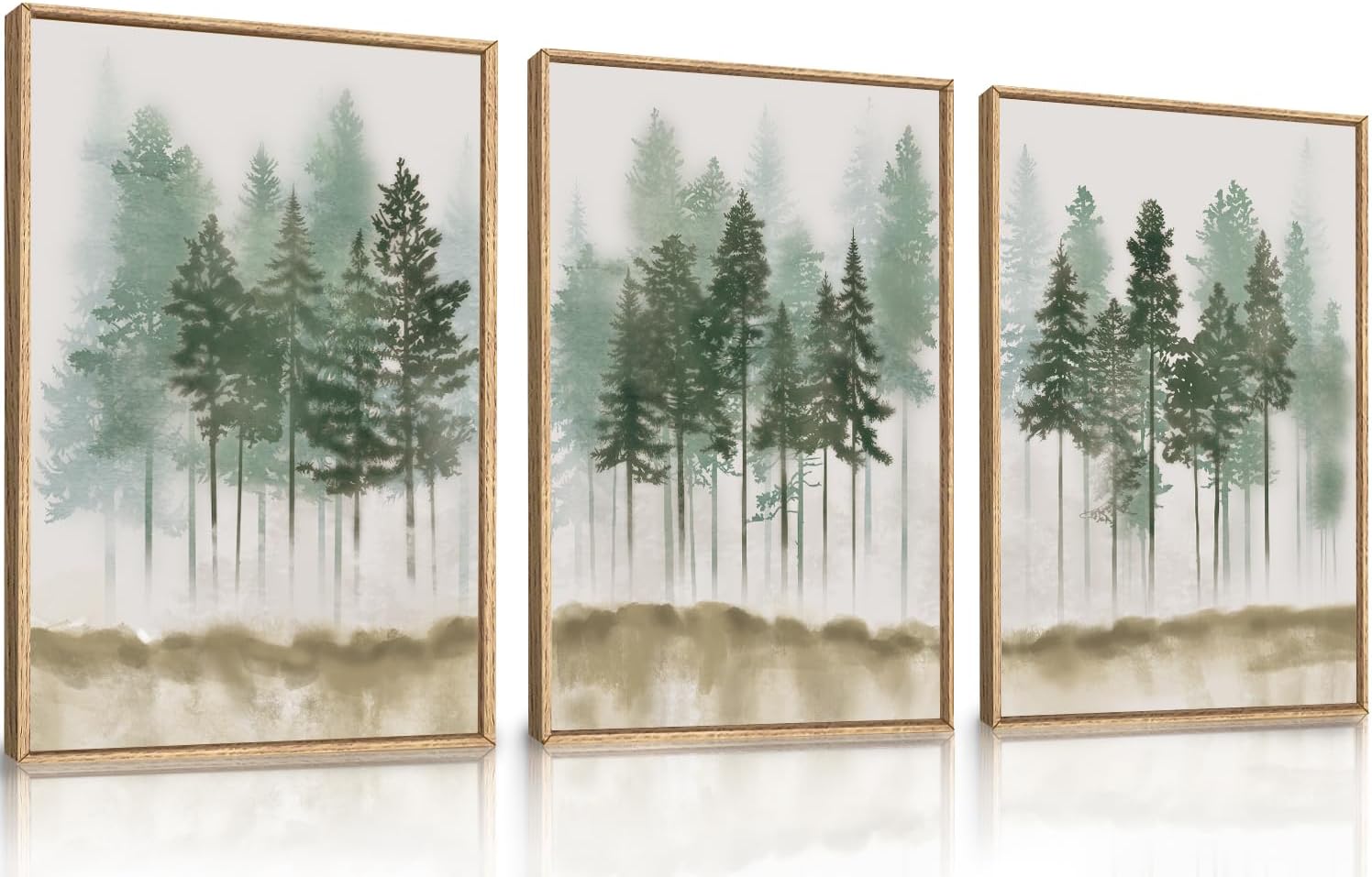 LHIUEM Large Boho Sunset Mountain Framed Canvas Wall Art,Retro Pine Tree Wall Decor,Nature Foggy Forest Wall Painting,Bohemian Landscape Artwork for Living Room,Bedroom,Dining Room,Office -24x36x3