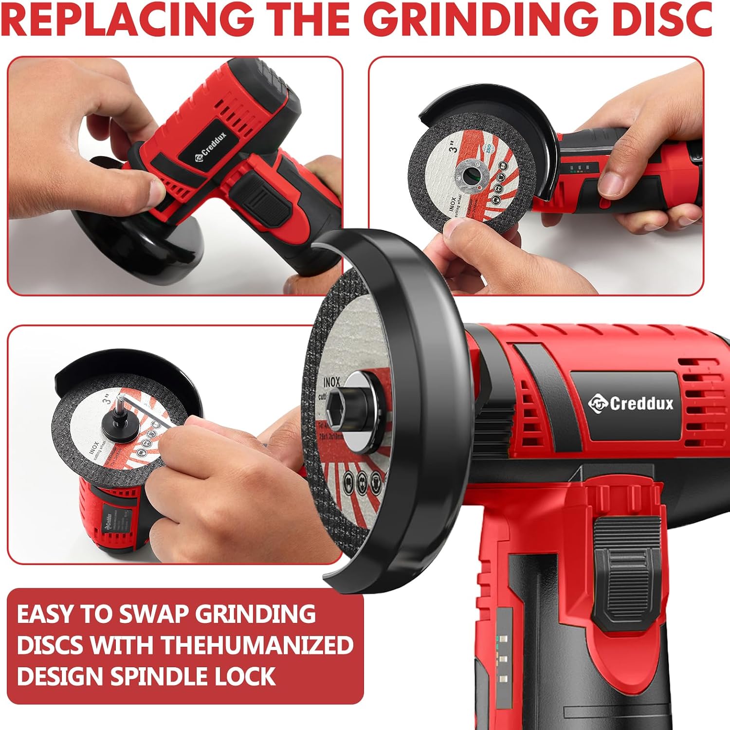 Cordless Angle Grinder, 3 Inch Mini Angle Grinder Tool With 2pcs 16.8V 2000mAh Batteries and 5 Grinding Wheel,19500rpm Metal Grinders for Cutting, Grinding and Polishing Red