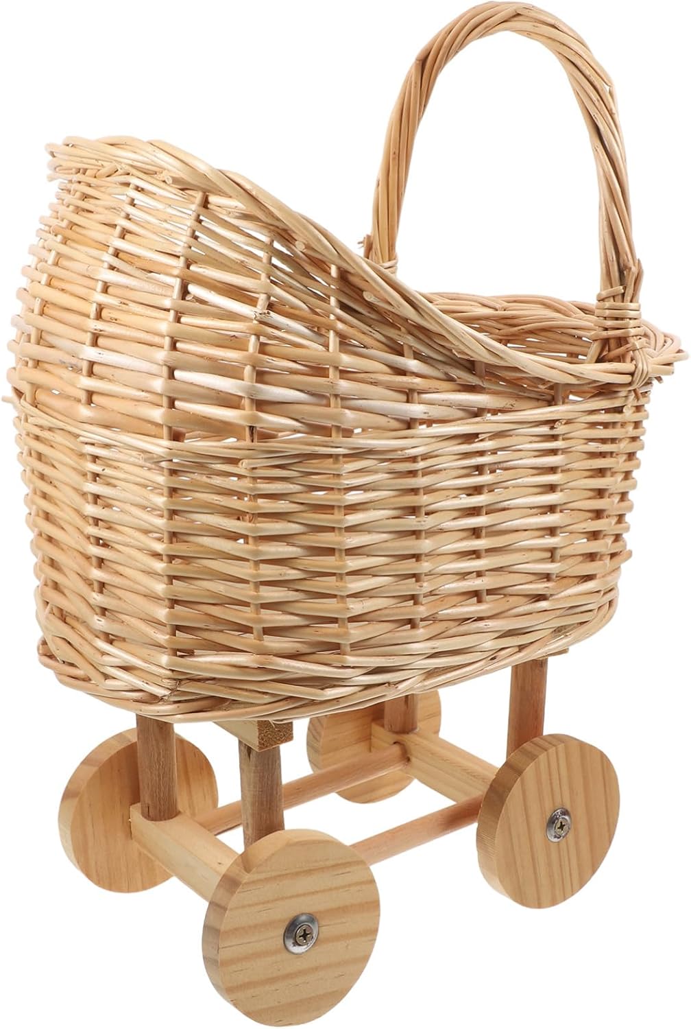 BESPORTBLE Stroller Shaped Rattan Flower Basket with Handles for Shower and Wedding Decoration Rustic Picnic Flower Holder Versatile Trolley Design for Floral Arrangements and Celebrations