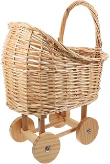 BESPORTBLE Stroller Shaped Rattan Flower Basket with Handles for Shower and Wedding Decoration Rustic Picnic Flower Holder Versatile Trolley Design for Floral Arrangements and Celebrations