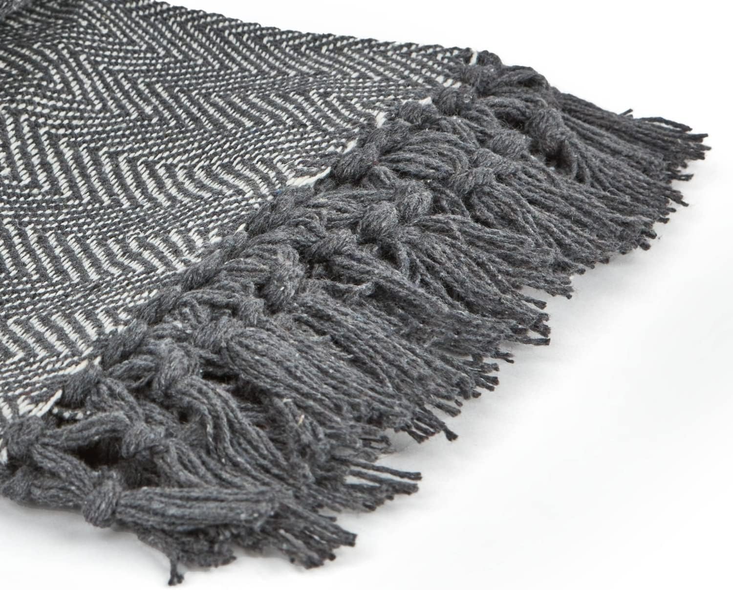 Emma Barclay Herringbone - Recycled Cotton Throw in Silver - 70x100" (178x254cm)
