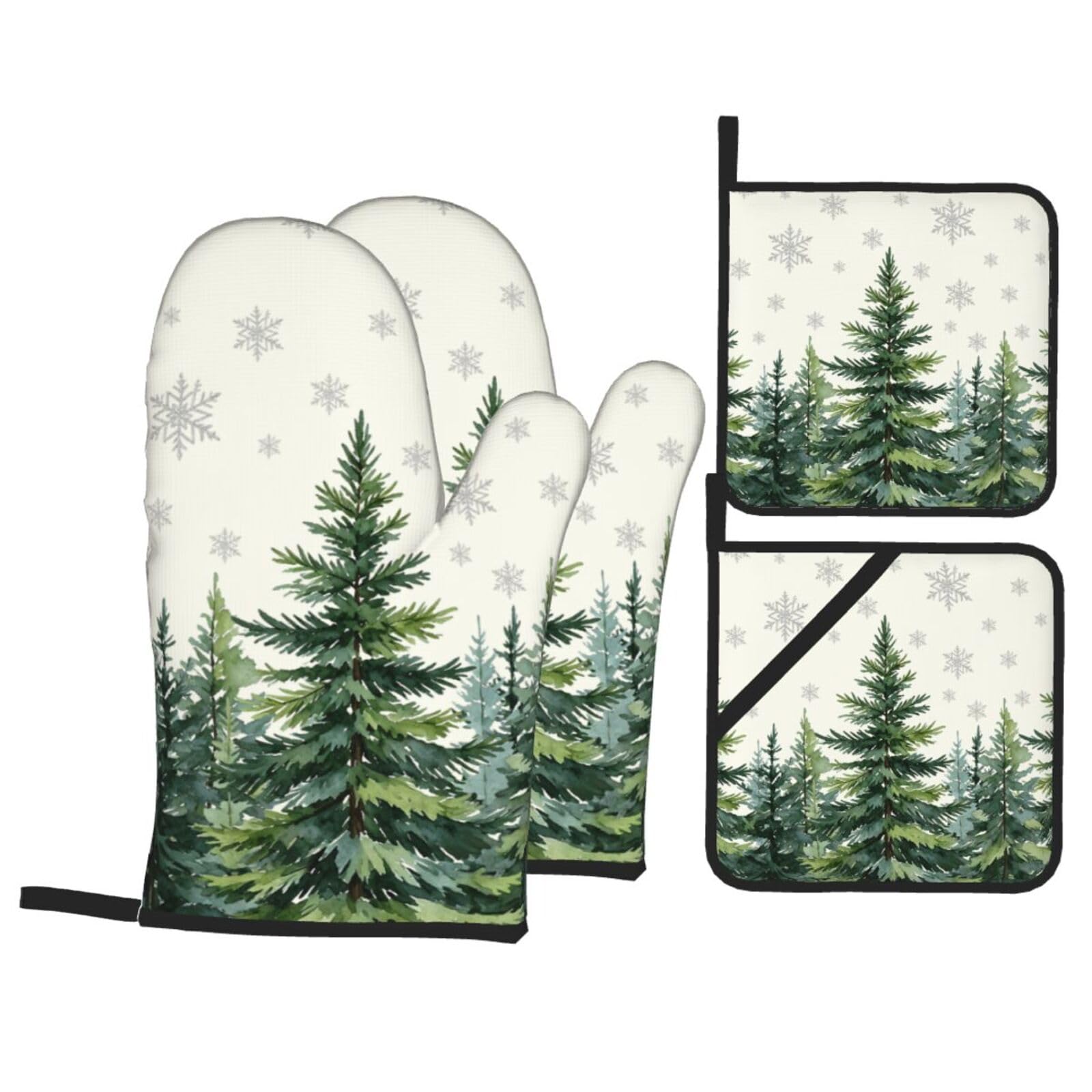 Christmas Tree Oven Mitts and Pot Holders Sets 4 Pack
