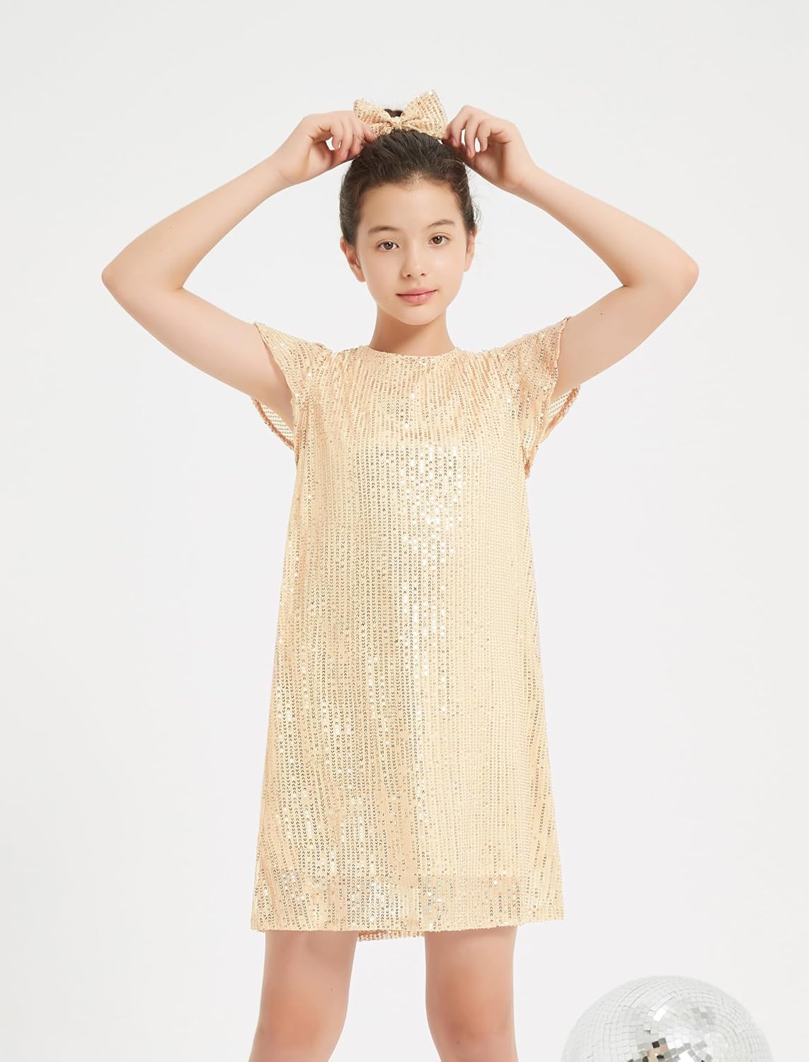EXARUS Girls Sparkly Dresses Ruffle Sleeve Glitter Sequin Crew Neck A-Line/Bodycon/Tunic Dress for Girl 6-14Y - Image 2
