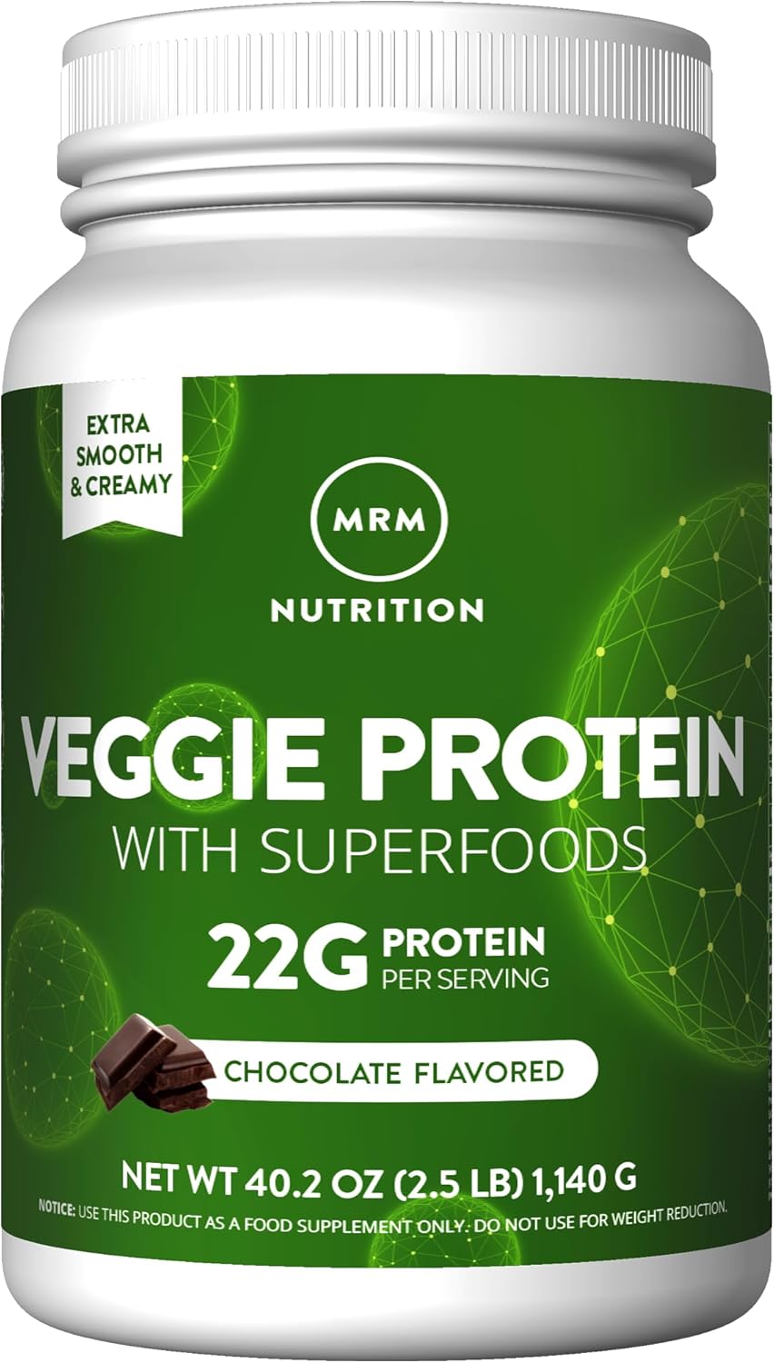 MRM - Veggie Protein Powder, Protein Source for Vegans, Gluten-Free & Preservative-Free, Non-GMO Verified - Chocolate - 2.5 lbs