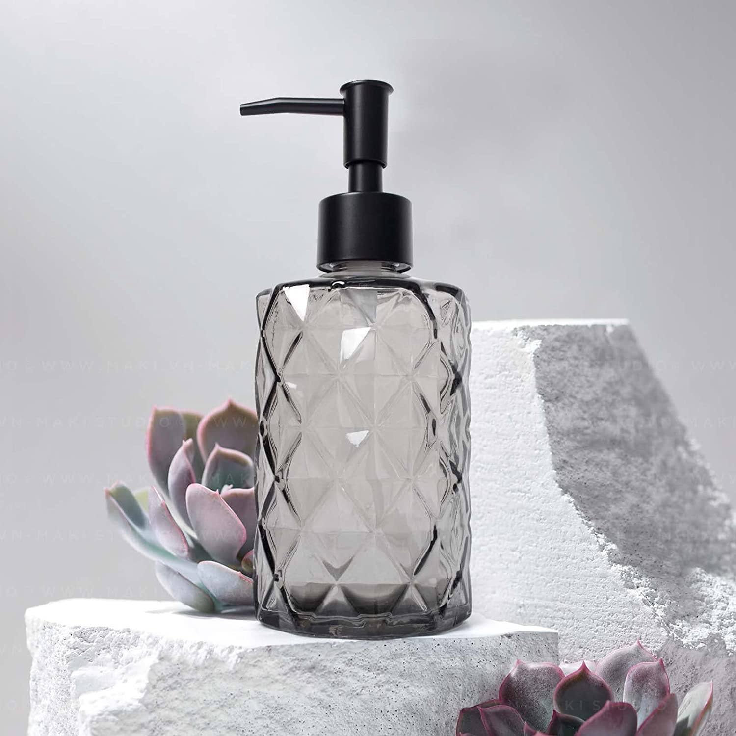 AVFORA Seifenspender, 2 Stück, Glas-Seifenspender-Flasche mit Pumpe, 330 ml/12 Unzen, nachfüllbare Handseifenspender-Flasche mit 14 Etiketten for Waschbecken, Küche, Badezimmer, Waschküche
