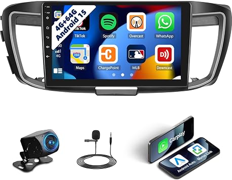 Android 15 4G+64G for Honda Accord 9th Gen 2.0L 2013-2017 A-pple Car Radio Wireelss CarPlay Android Auto GPS 10.1" HD 1280 * 720 Touchscreen 32-EQ BT 5.0 DSP FM/RDS WiFi AHD Backup Cam + Canbus