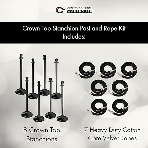 Miniatura 10 de CCW Kit de puntal de poste y cuerda con 4 postes superiores de corona de acero inoxidable pulido y 3 cuerdas de núcleo de algodón de terciopelo