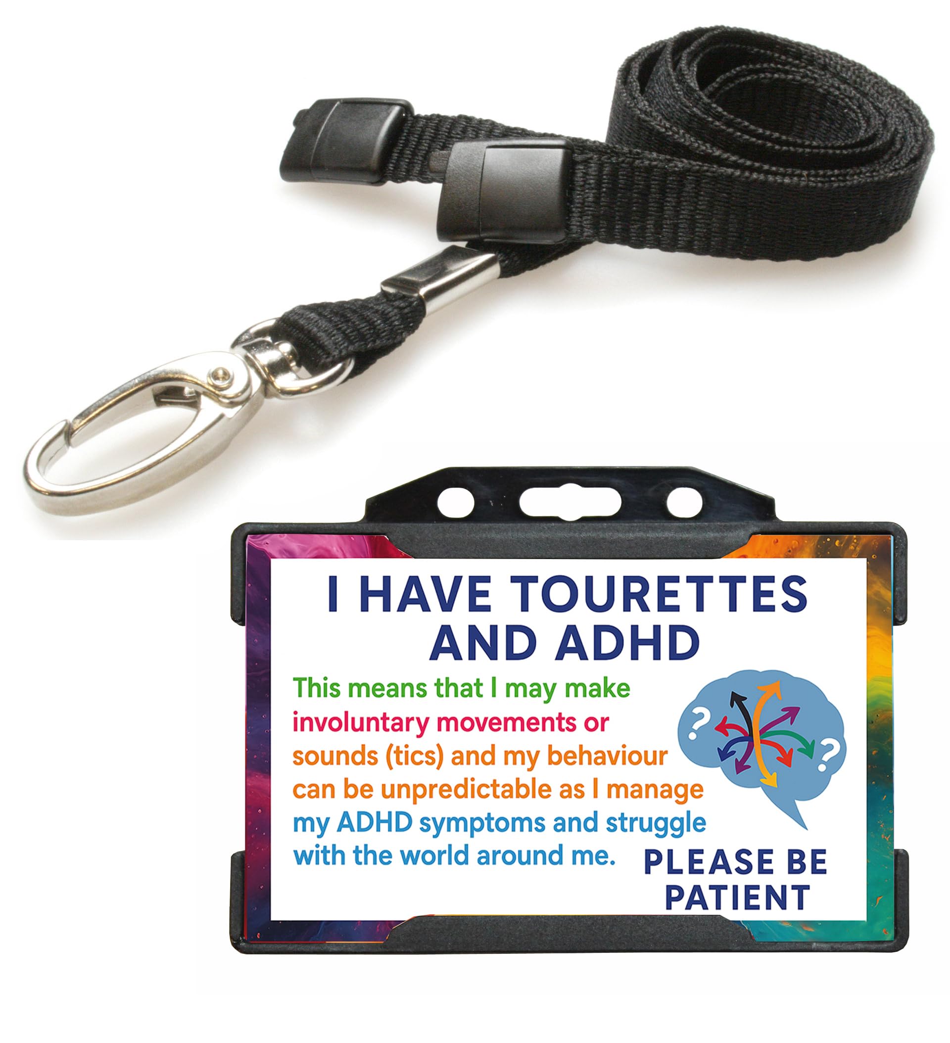 Quantum Leap® Tourettes & ADHD ID Card Badge Hidden Disability Lanyard Black Holder Badge with Contact Details On the Rear