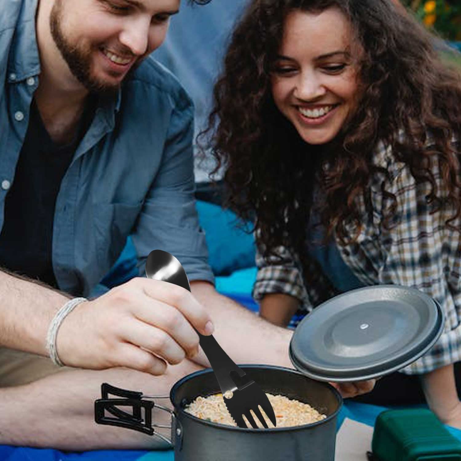 4 Pezzi Posate Campeggio/5 in 1 Sporks Multifunzionale/Adatto per Campeggio, Viaggi, Attività All'Aperto