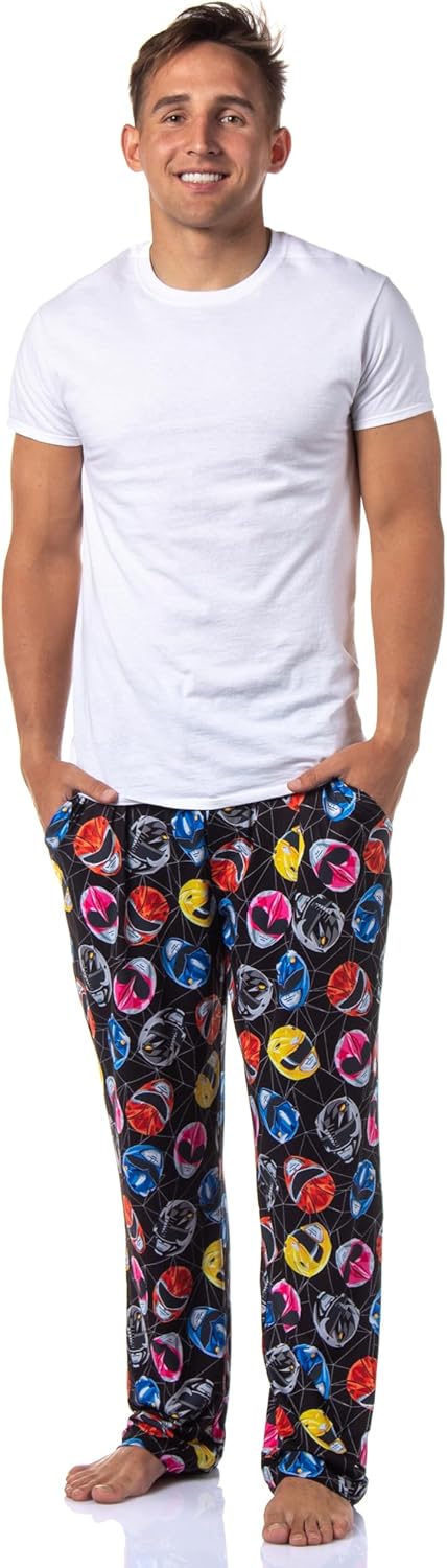 Power Rangers Mens' Tossed Print Red Pink Black Yellow Helmet Character Pajama Pants - Image 2