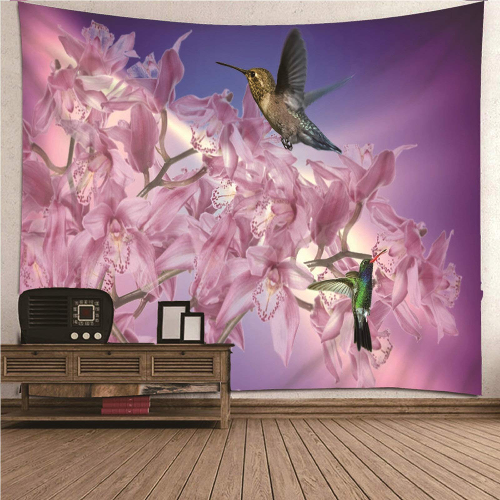Tapiz de pared KnSam de flores y pájaros, decoración elegante para el salón en color rosa