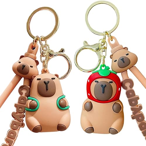 Yopcuvi 2 PCS Cute Capybara Keychain Toy, Realistic Capybara Animals Figurine, Pendant for Backpack Birthday Gifts