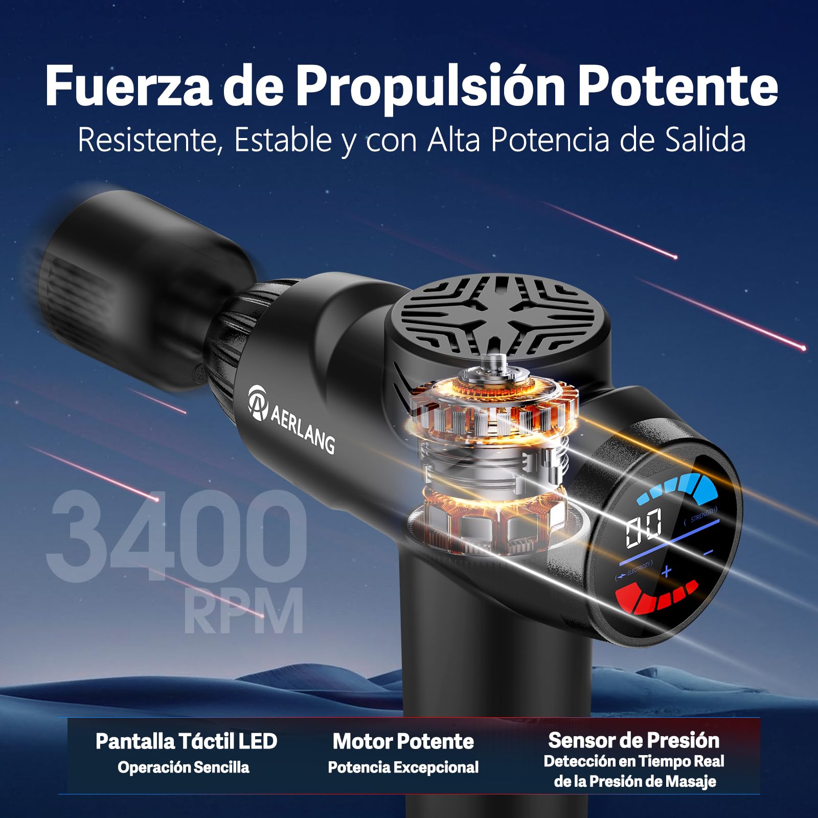 AERLANG Pistola de Masaje Muscular con Frío y Calor, Masajeador de Tejido Profundo para Cuello y Espalda, Masajeador de Percusión Muscular de Mano con 7 Cabezales, Regalo para Papá y Mamá