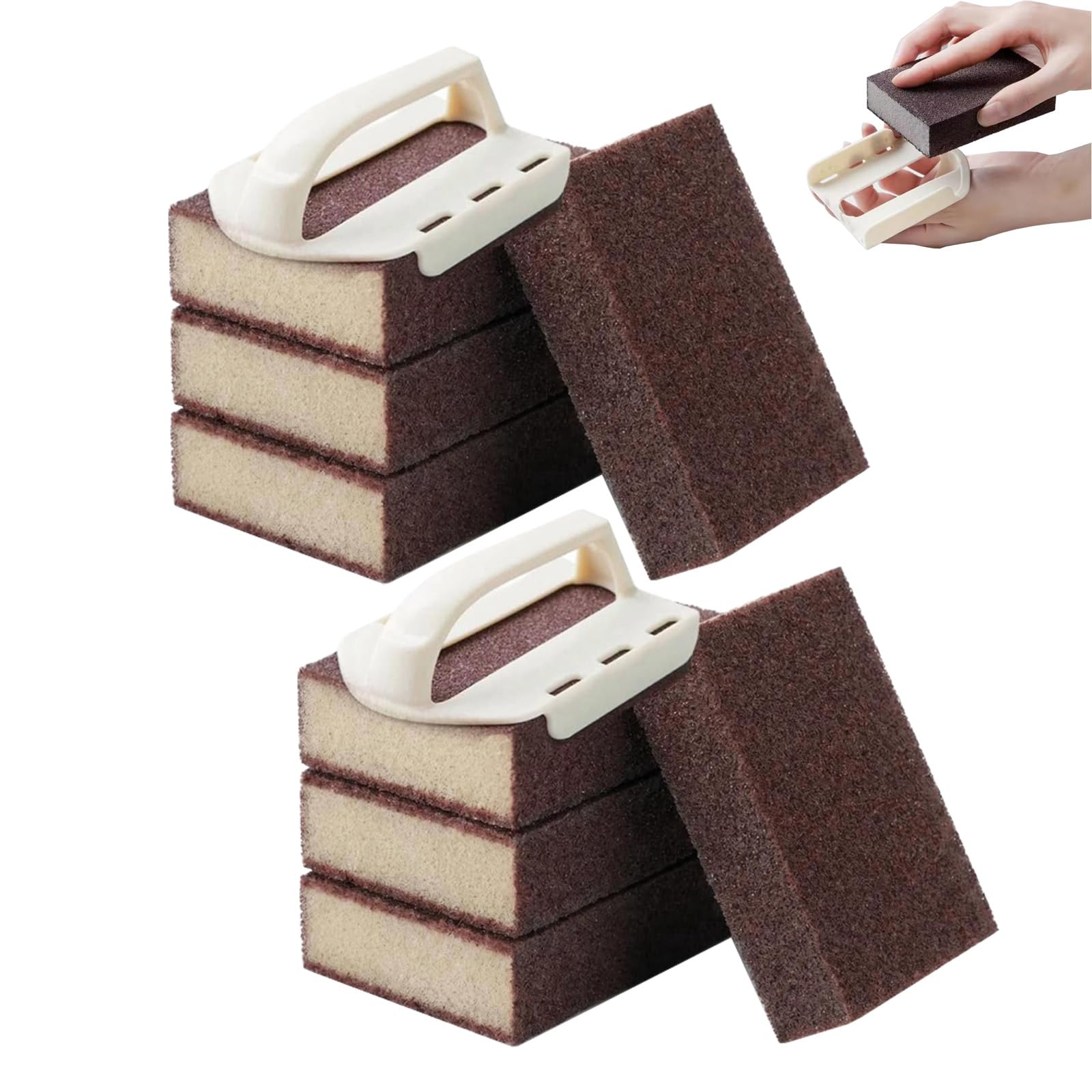 Magic Carborundum Cleaning Sponge, Magic Carborundum Sponge With Handle, Emery Scrub Pad For Pots, Pans, Teapot, Kettle, Removes Rust And Stubborn Residue Kitchen Pot Scrubber And Bathroom (2 SET)