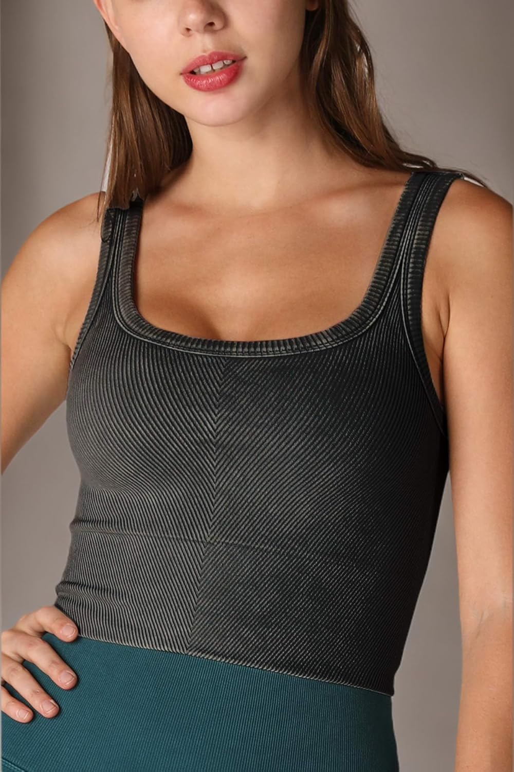 NIKIBIKI Women Seamless Vintage Chevron Ribbed Crop Top, Made in U.S.A, One Size - Image 2