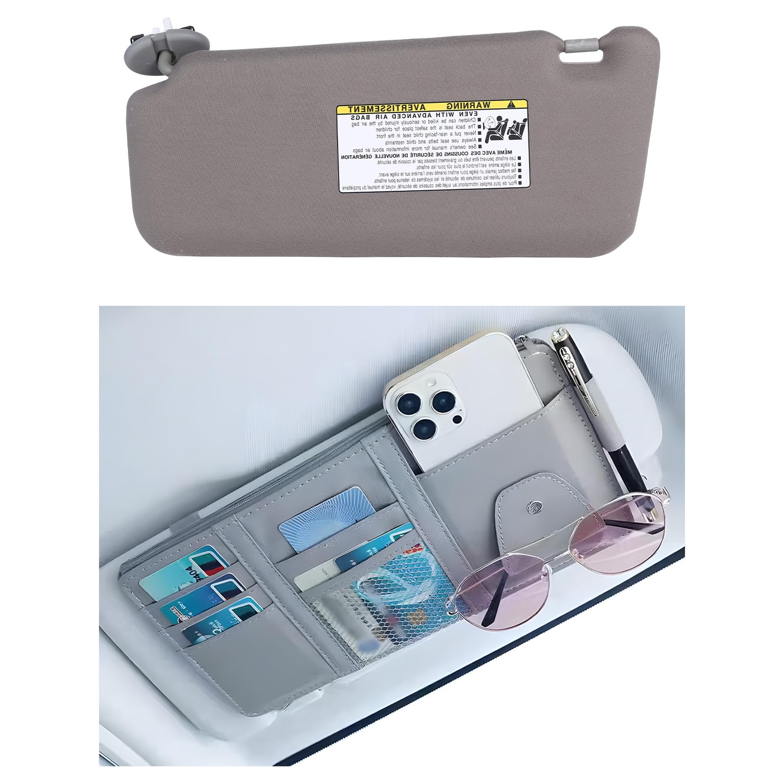 KruzeKraft Sun Visor Right Passenger Side Gray Fits for Toyota Camry 2007-2011 with Storage Bag Fits 74320-33E80-B0