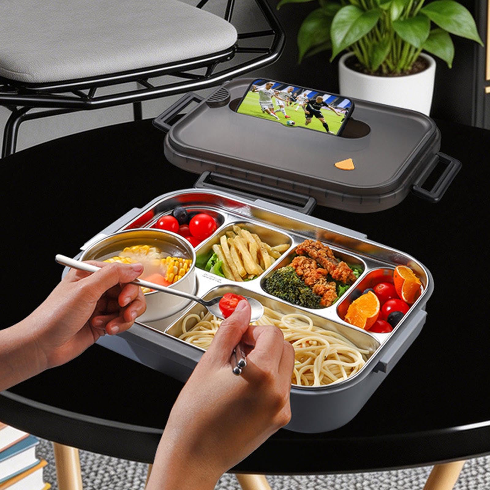 Contenitore Bentos sicuro per microonde Design compartimentato Doppio isolamento Lunch Box per studenti adulti Attività all'aperto Grande Capacità Lunch Box termico